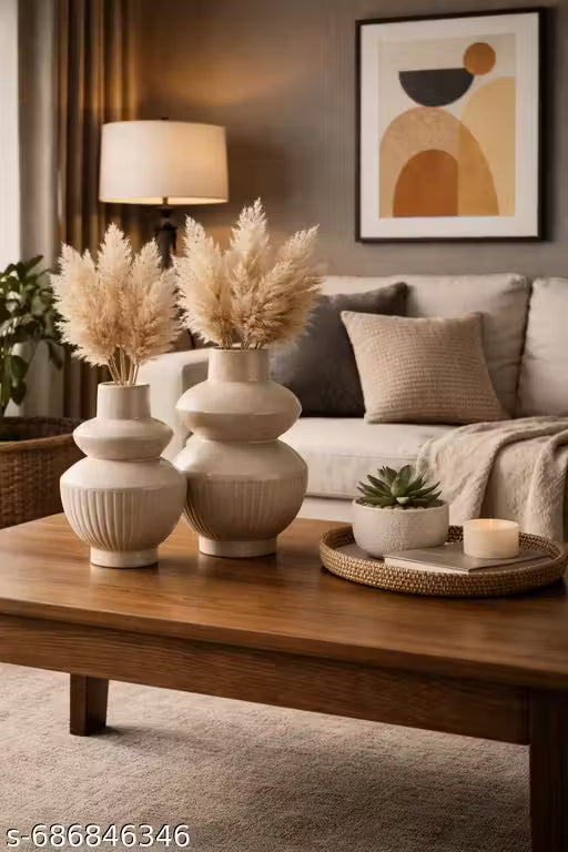Modern Beige Ceramic Vase Set of 2 / Luxury Home Décor