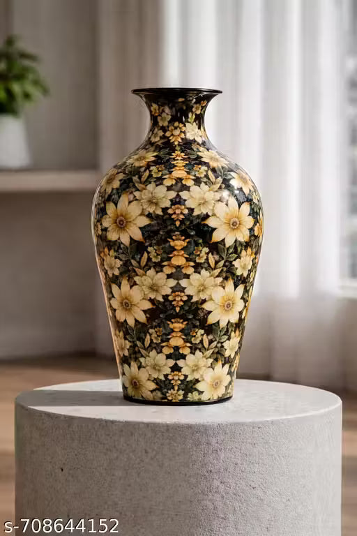Decorative Floral Printed Metal Flower Vase for Home Décor | 12 Inch Height