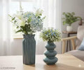 Set of 2 Modern Teal Ceramic Decorative Vases