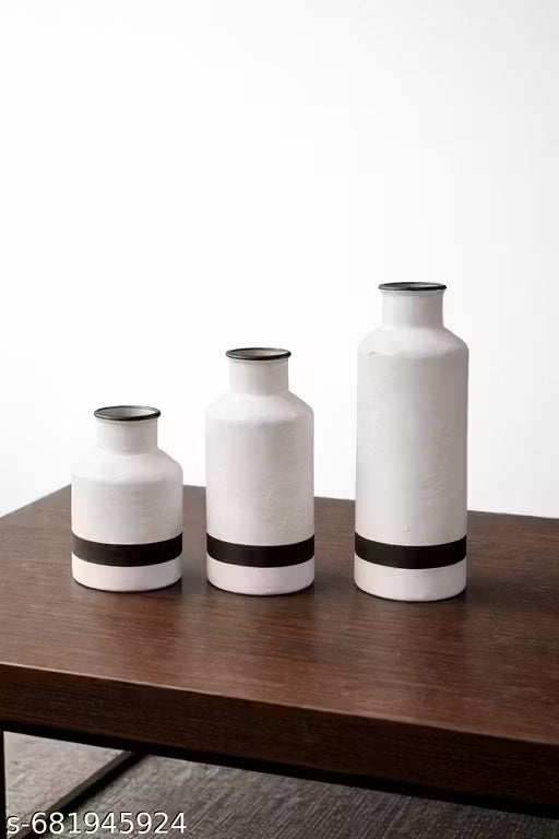 Modern White &amp; Brown Ceramic Vase Set 3 for Living Room