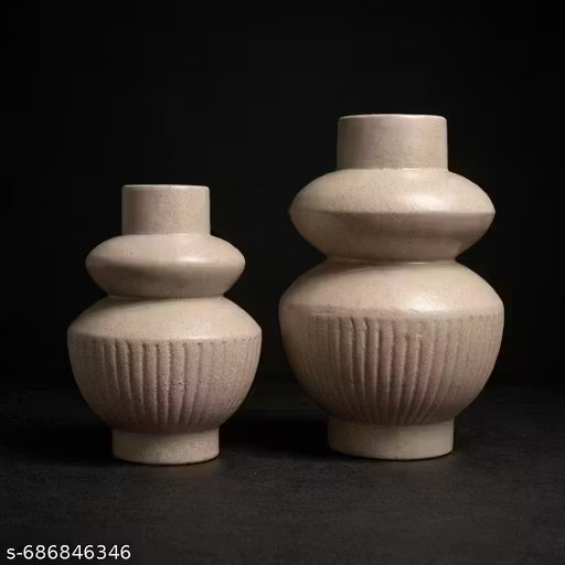 Modern Beige Ceramic Vase Set of 2 / Luxury Home Décor