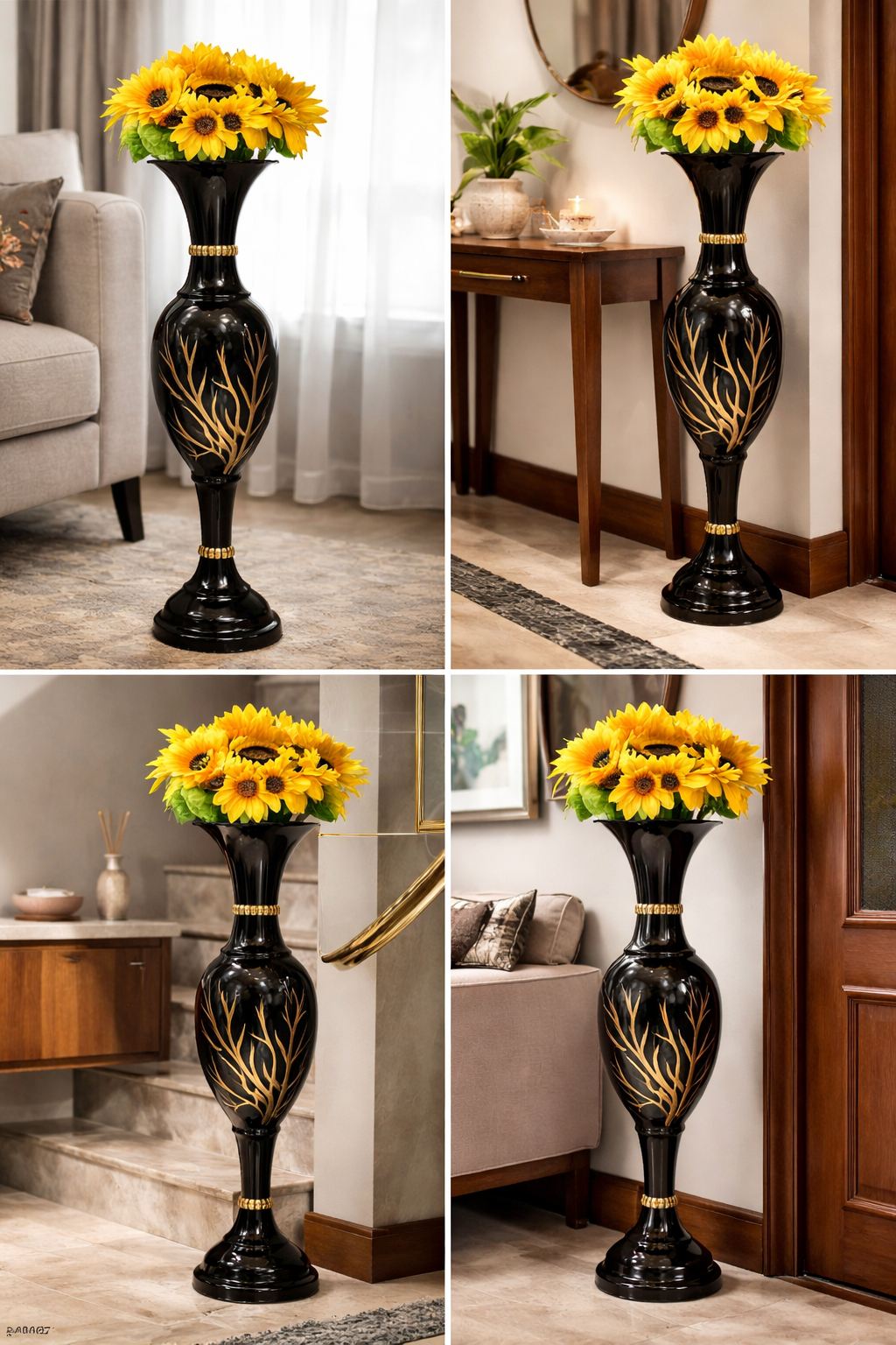 AdiCollar Flower Vase Big Size for Living Room Corner Decorative Item 25 Inch Black Tree Painting Metal Vase (Pack of 1)
