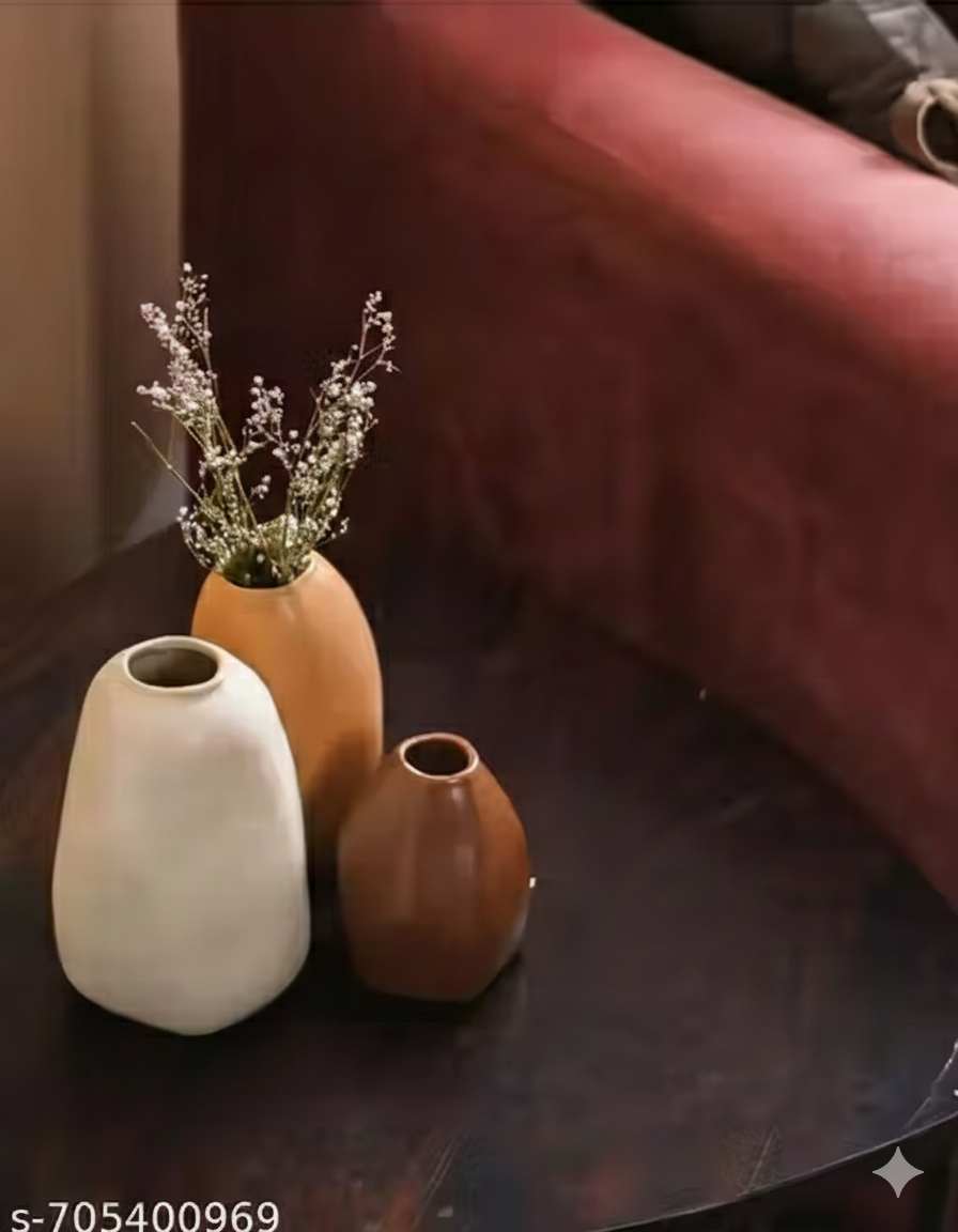 Set of 3 Modern Ceramic Flower Vases | Aesthetic Matte Home Decor Vases | Table &amp; Living Room Decor