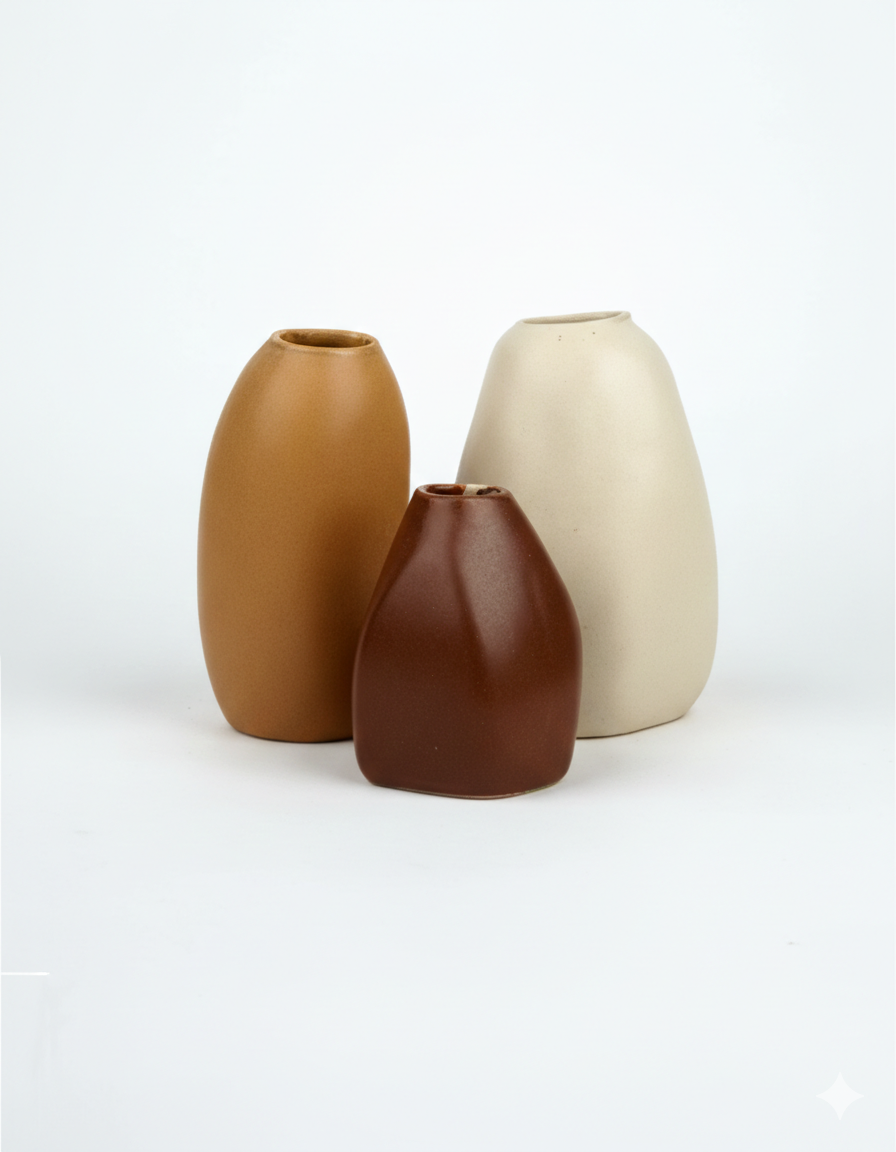 Set of 3 Modern Ceramic Flower Vases | Aesthetic Matte Home Decor Vases | Table &amp; Living Room Decor
