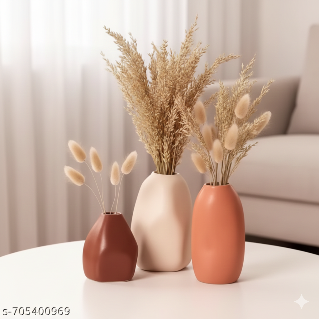 Set of 3 Modern Ceramic Flower Vases | Aesthetic Matte Home Decor Vases | Table &amp; Living Room Decor