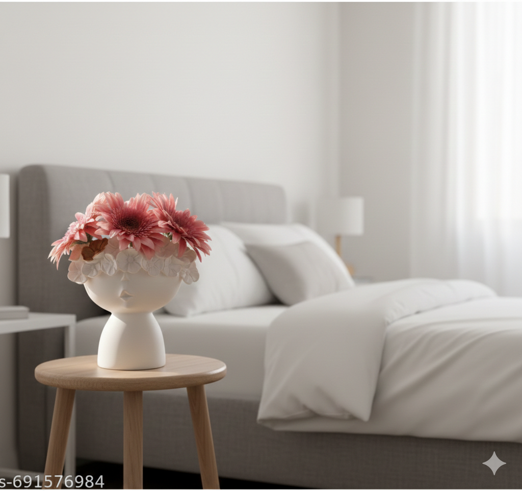 New Face Vase Cute Abstract Queen White Aesthetic Resin Ceramic Finish Flower Vase