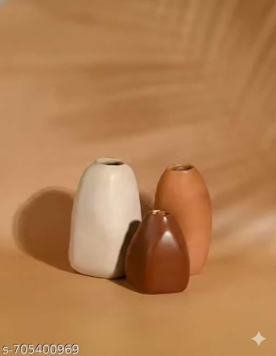 Set of 3 Modern Ceramic Flower Vases | Aesthetic Matte Home Decor Vases | Table &amp; Living Room Decor