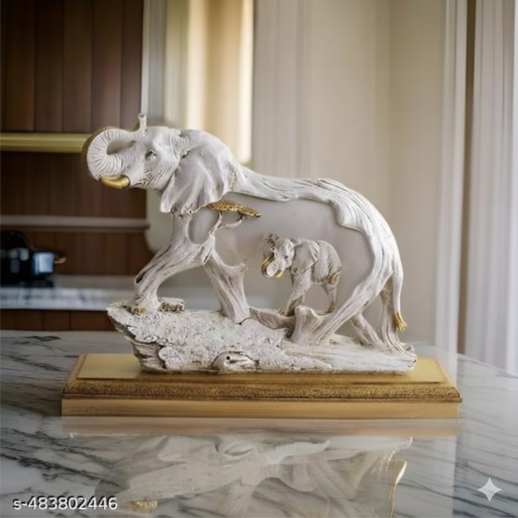 Resin Statue Elephant in Elephant, White Antique, for Home &amp; Office Decor, Gifting