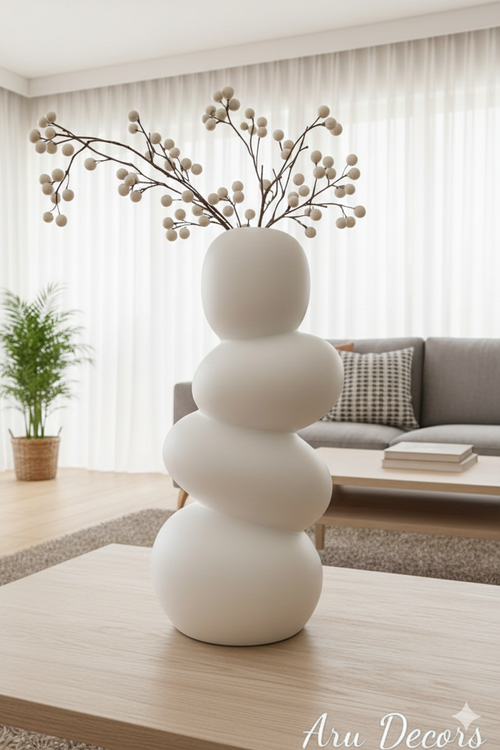 All New White Colour Stone Vase (Pack Of 1, White)