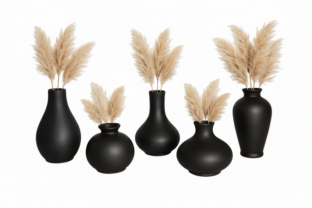 Premium Matte Black Ceramic Vase Set of 5 for Home &amp; Living Room Decor