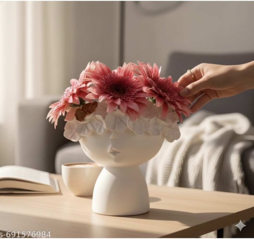 New Face Vase Cute Abstract Queen White Aesthetic Resin Ceramic Finish Flower Vase