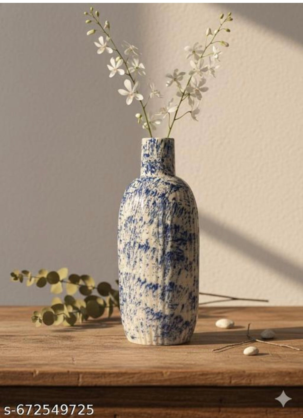 Modern Ceramic Flower Vase for Home Decor | Blue White Designer Table &amp; Living Room Decorative Vase
