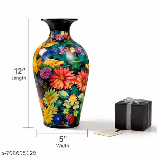 Luxury Multicolor Floral Metal Flower Vase for Home Décor | Stylish Living Room Table Vase