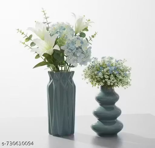 Set of 2 Modern Teal Ceramic Decorative Vases