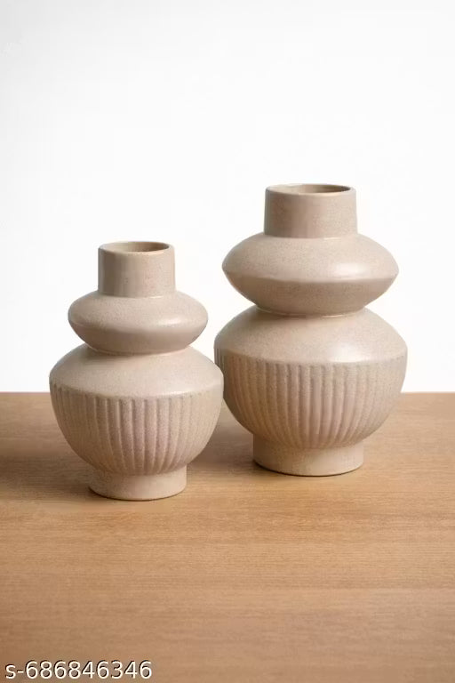 Modern Beige Ceramic Vase Set of 2 / Luxury Home Décor