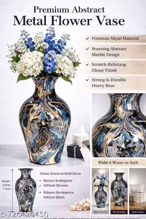 Premium Metal Flower Vase – Elegant Home &amp; Office Decor Centerpiece, Modern Artistic Design”