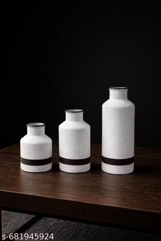 Modern White &amp; Brown Ceramic Vase Set 3 for Living Room
