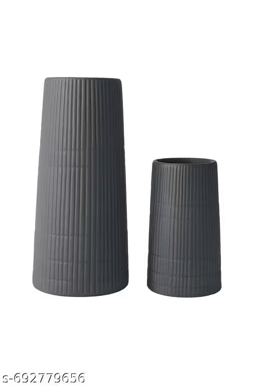 Designer Ceramic Vase Set with Ribbed Texture | Minimalist Ribbed Ceramic Showpiece Vases