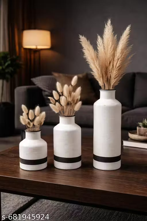 Modern White &amp; Brown Ceramic Vase Set 3 for Living Room