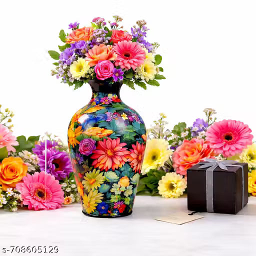 Luxury Multicolor Floral Metal Flower Vase for Home Décor | Stylish Living Room Table Vase