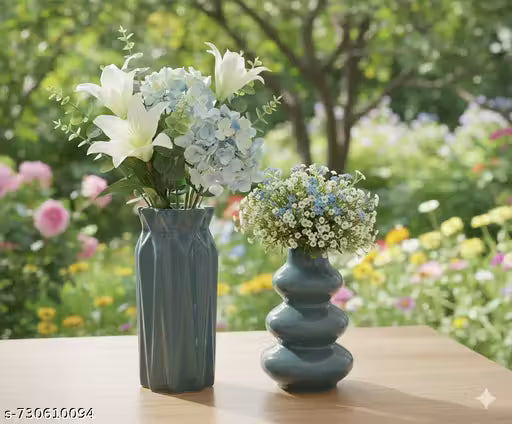 Set of 2 Modern Teal Ceramic Decorative Vases