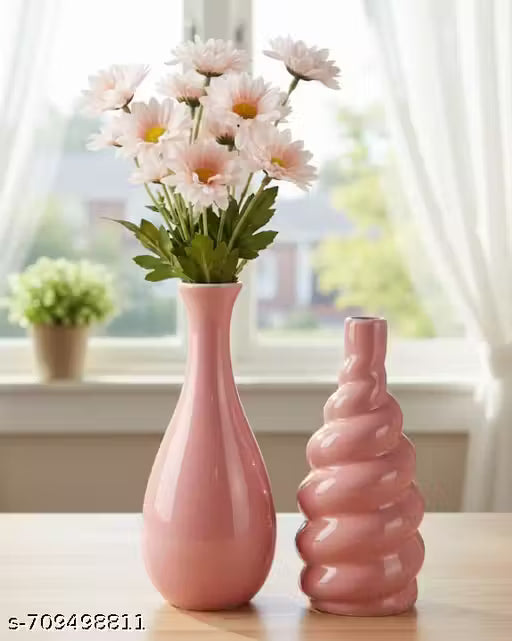 Set of 2 Pink Ceramic Decorative Vase for Home Decor