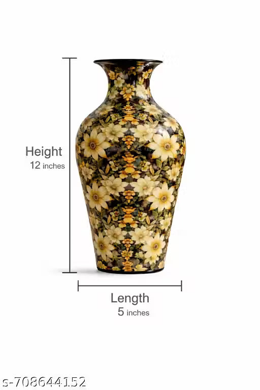 Decorative Floral Printed Metal Flower Vase for Home Décor | 12 Inch Height