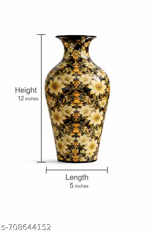 Decorative Floral Printed Metal Flower Vase for Home Décor | 12 Inch Height
