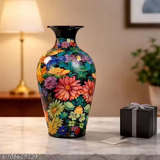 Luxury Multicolor Floral Metal Flower Vase for Home Décor | Stylish Living Room Table Vase