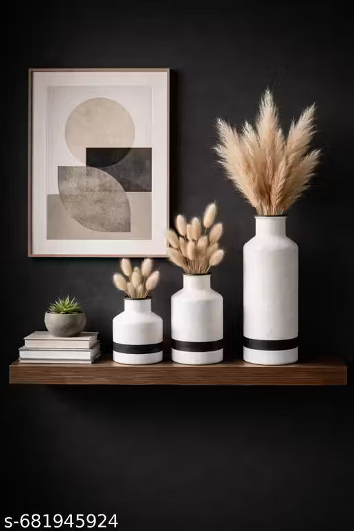 Modern White &amp; Brown Ceramic Vase Set 3 for Living Room
