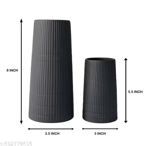 Designer Ceramic Vase Set with Ribbed Texture | Minimalist Ribbed Ceramic Showpiece Vases