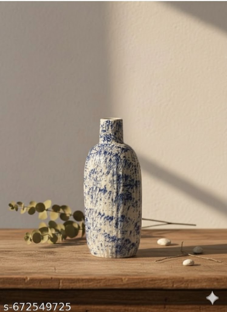 Modern Ceramic Flower Vase for Home Decor | Blue White Designer Table &amp; Living Room Decorative Vase