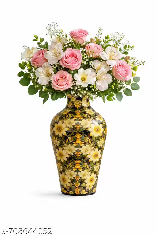 Decorative Floral Printed Metal Flower Vase for Home Décor | 12 Inch Height