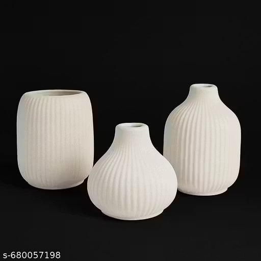 Premium Textured Ceramic Flower Vase Set of 3